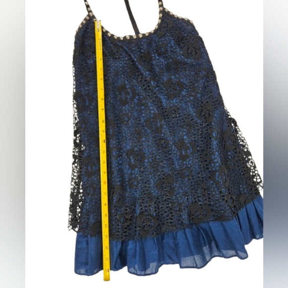 Free People Black Lace Over Blue Dress Studded Straps - Picture 10 of 13